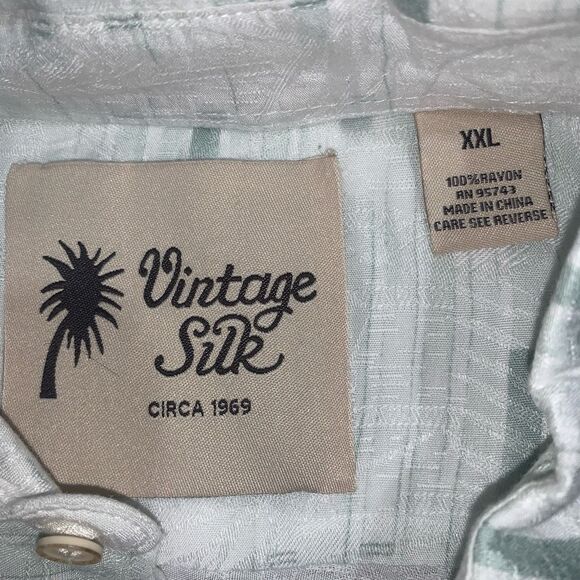 Vintage Silk Mens XXL Button Front Shirt Green White Geometric Ombre Rayon - Picture 2 of 5